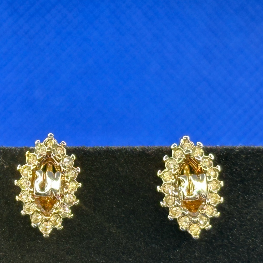 Nina Ricci Gold and Crystal Clip On Earrings